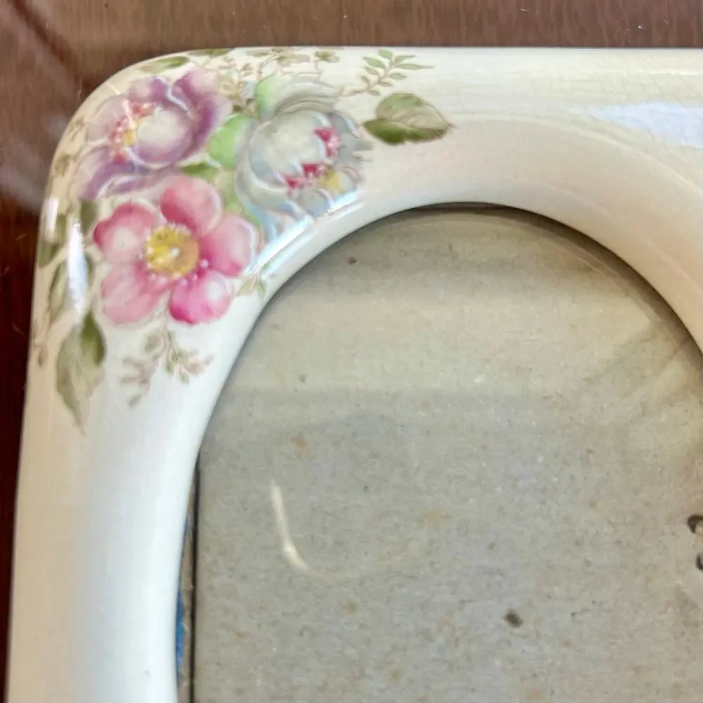 Vintage 1983 Terragrafics Triple Ceramic Floral Photo Frame – Cottagecore Decor